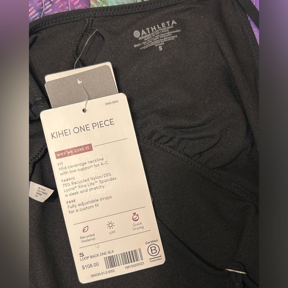 Athleta Kihei One Piece Loop Back Black Swimming Bathing Suit Size Small - Picture 3 of 5